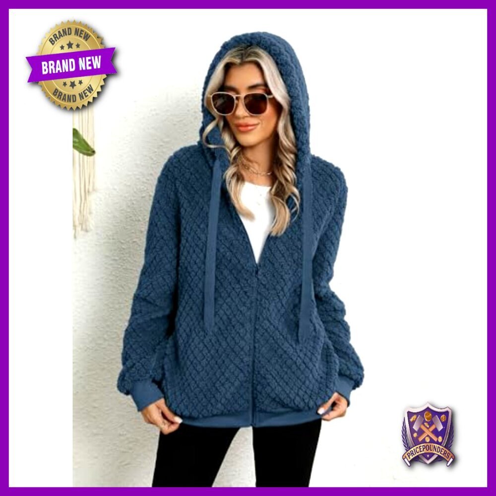 Oversized Sherpa Fleece Jacket Zip Up Hoodie Cozy Warm Fluffy Chic Women - Picture 4 of 6